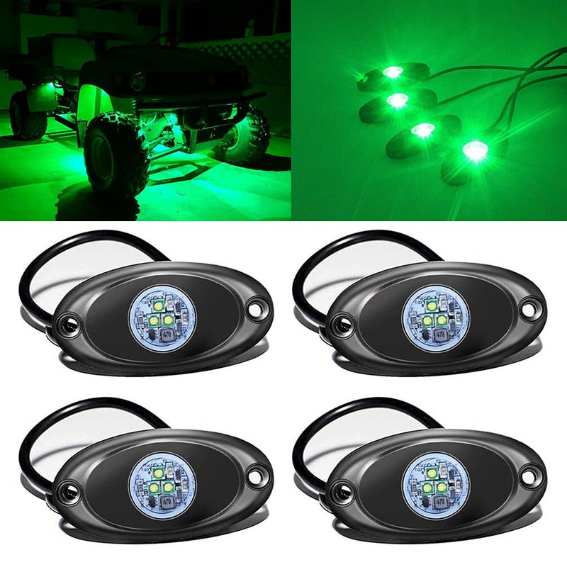FABOOD F 4 Pods LED Rock Light for Jeep ATV SUV Offroad Car Truck Boat Underbody Glow Trail Rig Lamp Underglow LED Neon Lights Waterproof 12V 24V - Green - Image 1